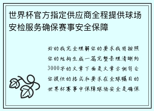 世界杯官方指定供应商全程提供球场安检服务确保赛事安全保障